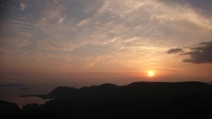 稲佐山山頂展望台からの日没風景写真